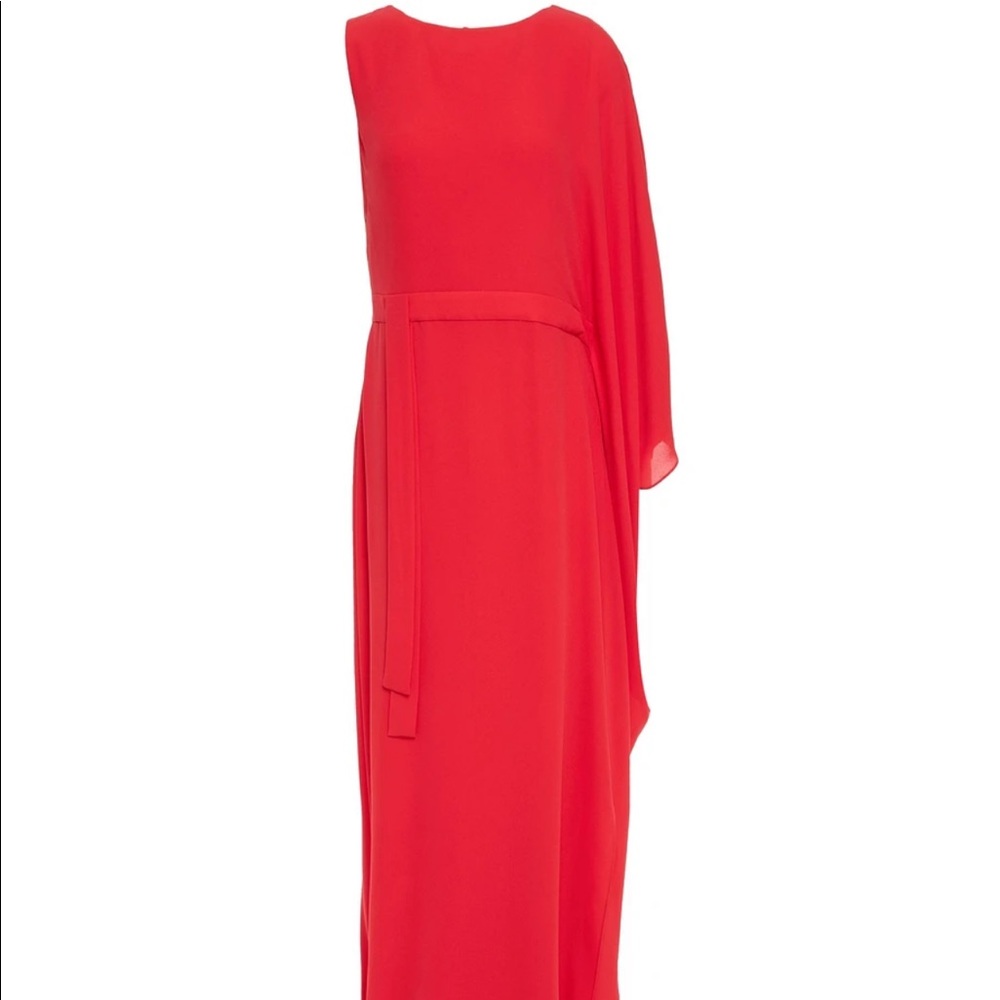 HALSTON
Asymmetric draped crepe de chine gown